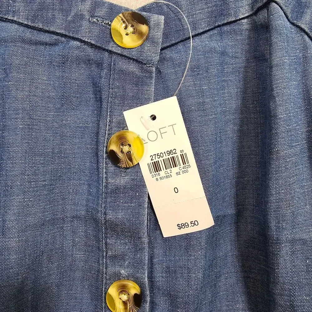 Loft Womens NEW Sleeveless Denim Chambray Dress Size 0 Full Button Summer Spring - Picture 3 of 10